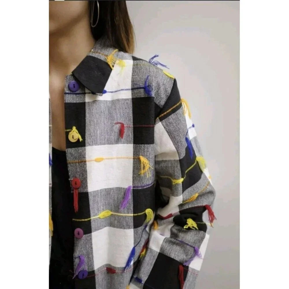 VTG 90s Drapers and Damons M Gingham Checkered Colorful Jacket Coat Button Up - Picture 3 of 13